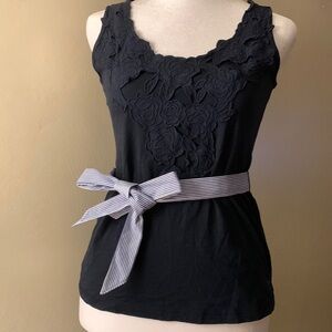 Abercrombie & Fitch Navy Blue Tank Top w/ Lace Front Detail & Waist Tie Size XS